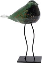 Dulaire Beeld Vogel Op Voet Glas Groen 24.5 cm