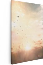 Artaza Canvas Schilderij Silhouet Vogels Tijdens Zonsopkomst - 20x30 - Klein - Foto Op Canvas - Canvas Print