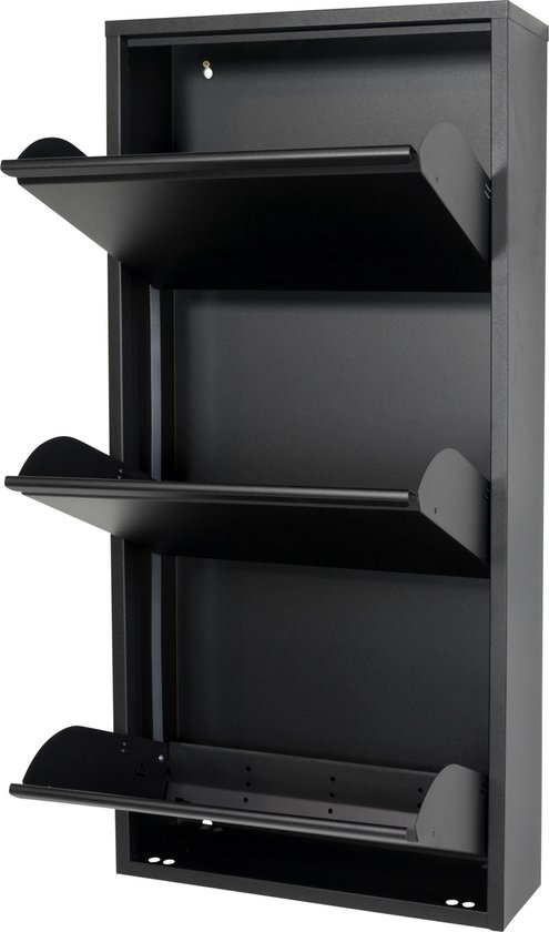 Spinder Design Billy 3 - Schoenenkast met 3 vakken - 50x15,5x103 cm - Zwart  | bol.com