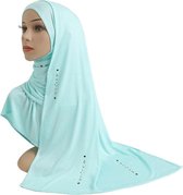 Lichtblauwe hoofddoek, mooie hijab.