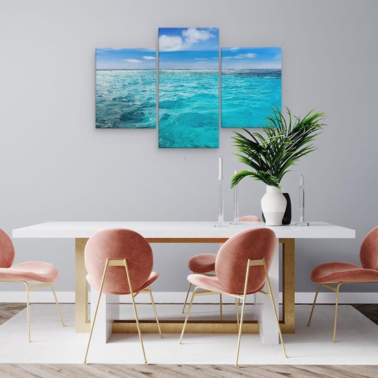 Artaza Toile Peinture Triptyque Eau Bleue De La Mer Des Caraïbes - 90x60 - Photo Sur Toile - Impression Sur Toile