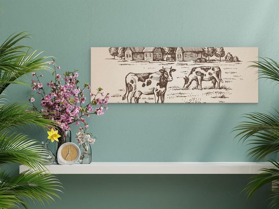 Artaza Peinture Sur Toile Vaches Dessinées Dans Une Ferme - Abstrait - 60x20 - Photo Sur Toile - Impression Sur Toile
