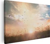 Artaza Canvas Schilderij Silhouet Vogels Tijdens Zonsopkomst - 120x80 - Groot - Foto Op Canvas - Wanddecoratie Woonkamer