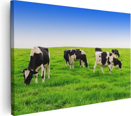 Artaza Canvas Schilderij Kudde Koeien In De Wei - Hemel Blauwe Lucht - 120x80 cm - Groot - Wanddecoratie Woonkamer - Schilderijen - Muurdecoratie