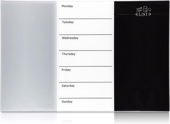 Navaris magnetisch whiteboard met stift - Inclusief weekplanner - Glas - 40 x 60 cm - Uitwisbaar - Met stiften, magneten en montageset - Zwart-wit - Navaris