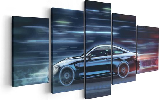 Artaza Canvas Schilderij Vijfluik Zwarte Sportwagen Auto - 100x50 - Foto Op Canvas - Canvas Print