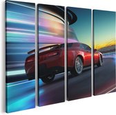 Artaza - Quadriptyque de peinture sur toile - Voiture de sport rouge dans la ville - 80x60 - Photo sur toile - Impression sur toile