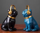 BaykaDecor - Uniek Bulldog Beeld Met Headset - Cool Design - Woondecoratie - Tafel Decoratie - Moderne Kunst - Zwart Goud - 21 cm
