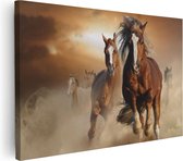 Artaza Canvas Schilderij Wilde Paarden In Het Zand - 90x60 - Foto Op Canvas - Canvas Print - Muurdecoratie