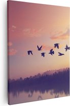 Artaza Canvas Schilderij Silhouet Vogels Tijdens Zonsondergang - 40x50 - Foto Op Canvas - Canvas Print