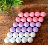 heerlijk geparfumeerde spa bruisballen - bath bombs - 30 stuks XXL pakket - 3 verschillende geuren en kleuren - huidverzorging