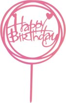 XYZ Goods - Taarttopper Happy Birthday - Taart Decoratie - Cake Topper - Verjaardag - Donkerroze - Hartjes