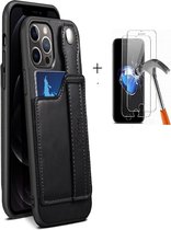 GSMNed – iPhone 12/12 Pro Zwart – hoogwaardig Leren PU Wallet – iPhone 12/12 Pro Zwart – Card case – Met Handgreep – shockproof – Met Screenprotector