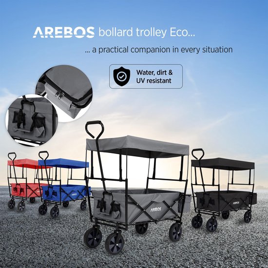 AREBOS ECO Bolderkar Opvouwbare - met Dak - Strandkar - Grijs van AREBOS — afbeelding 2