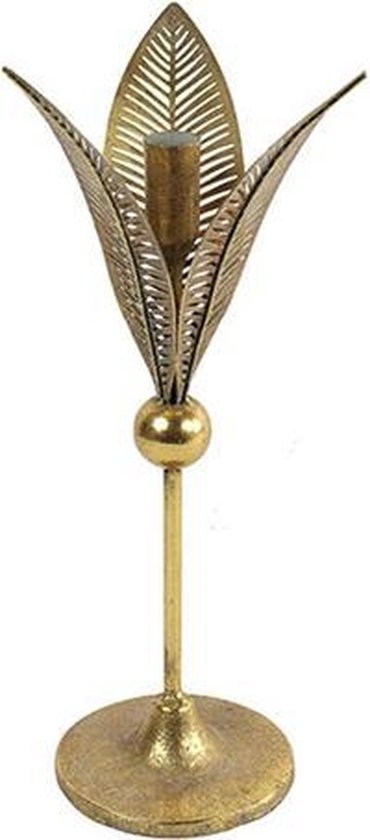 Foto: Decostar kandelaar met bladeren goud 18 5 x 34 cm