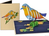 Popcards cartes popup – Carte d'anniversaire Blauw Jaune Ornemental Vogel Liberté Félicitations Anniversaire carte pop-up Carte de voeux 3D