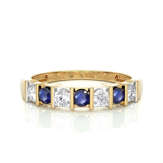 Verlovingsring pavé solitair witgoud 18K blauwe saffier - Elegante peer
