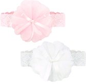 Soft Touch - 2 Baby Haarbanden met Bloem  - Roze & Wit - 1 maat