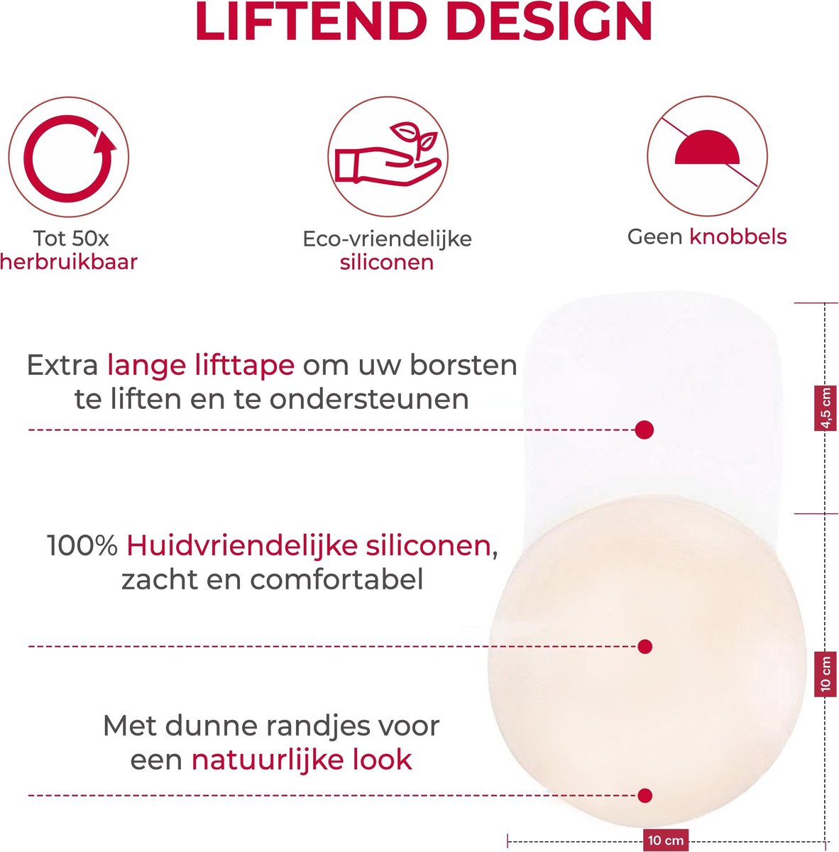 Dilara Zelfklevende push-up beha zonder bandjes - Onzichtbare herbruikbare zelfklevende beha voor outfits met open rug – Veilige pasvorm en volume, beige, D