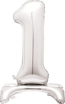 Folie Ballon Cijfer 1 Zilver met standaard 76cm