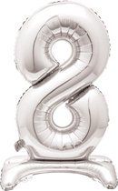 Folie Ballon Cijfer 8 Zilver met standaard 76cm