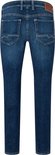 Achterkant van blauwe denim jeans met een lichte wassing en een slim fit.