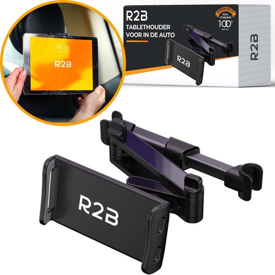 R2B Tablet houder auto hoofdsteun met verstelbare arm - Tablethouder geschikt voor Tablet, iPad, telefoon, Nintendo switch en meer! - Model "Nijmegen"