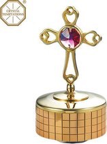 24K Goud verguld kruis met Swarovski kristal Music Box (helder kristal )