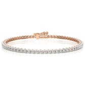 Diamanten tennis armband dames,  bezet met diamanten - 14 karaat rosè goud, 18 cm