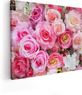 Artaza Canvas Schilderij Roze Rozen Achtergrond - Bloemen - 50x40 - Foto Op Canvas - Canvas Print
