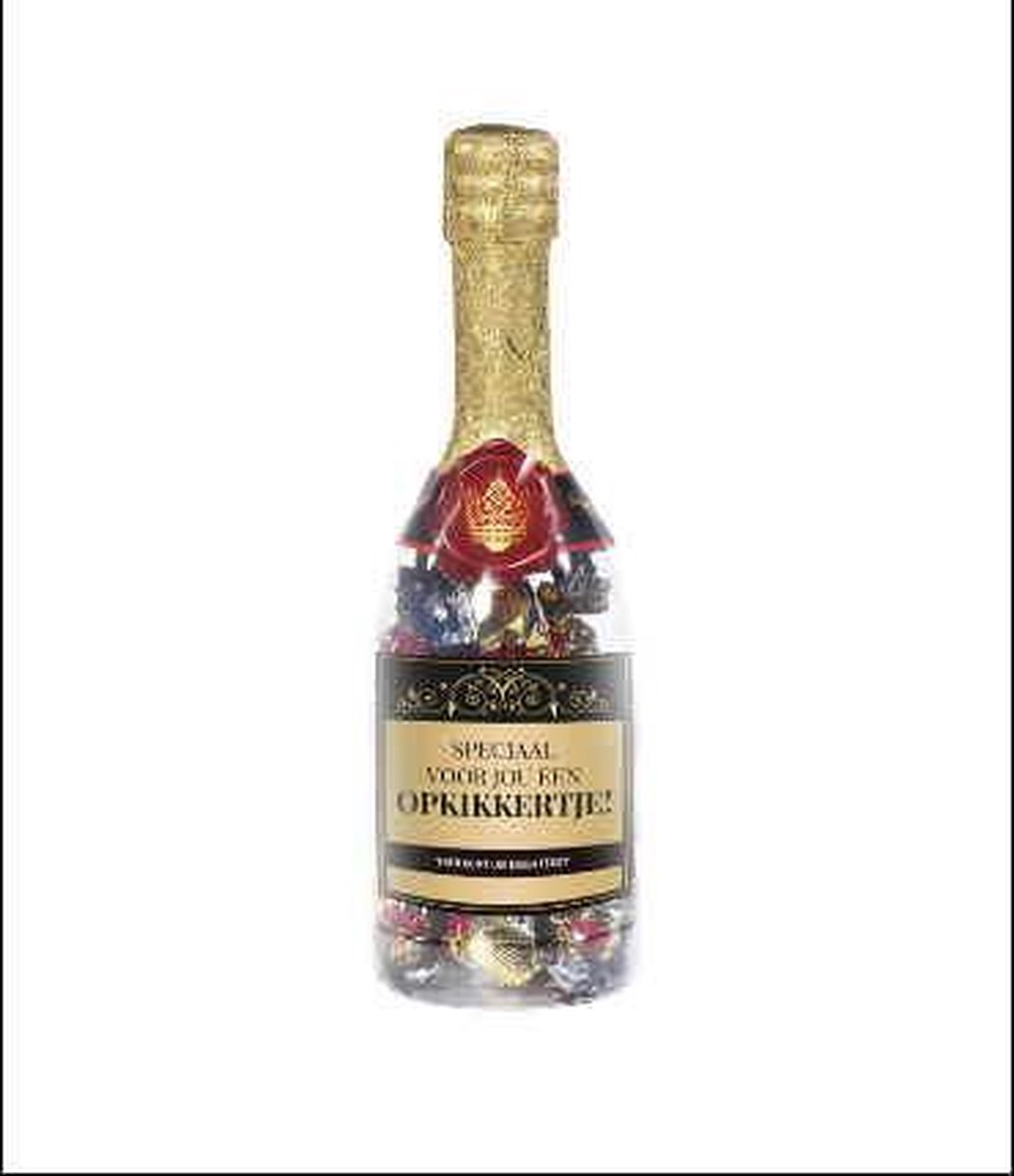 Snoep - Champagnefles - Speciaal voor jou een Opkikkertje - Gevuld met verpakte toffees - In cadeauverpakking