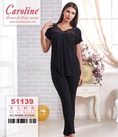 Caroline 2 Delige Pyjama Set Kleur Zwart Tule Details Home&Sleep Wear Maat XL