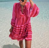 Strandjurk kaftan boho jurk - zomer 2021 - aztec - maat S/M, roze hotpink