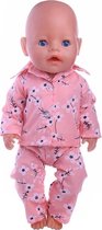 Dolldreams | Roze pyjama met bloemen voor babypop - Poppenkleding geschikt voor baby born