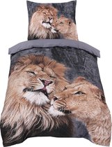 Housse de couette Cotten Club Lion Love - 140x200 / 220 - Lions - Beige / Grijs