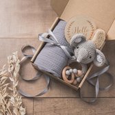 Kraampakket/Kraamcadeau/Baby Geschenkset voor Jongen/Meisje - met Rammelaar, Bijtring, Baby Haarborstel, Geboortekaartje - Babyshower - Geboorte Cadeau - Olifant