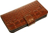 Made-NL Handgemaakte iPhone 11 Pro Max book case stug rebuuste bruin croco print leer hoesje