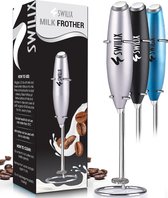 SWILIX ® Melkopschuimer met RVS Houder - Handmatige Melk Opschuimer - Elektrisch - Zilver
