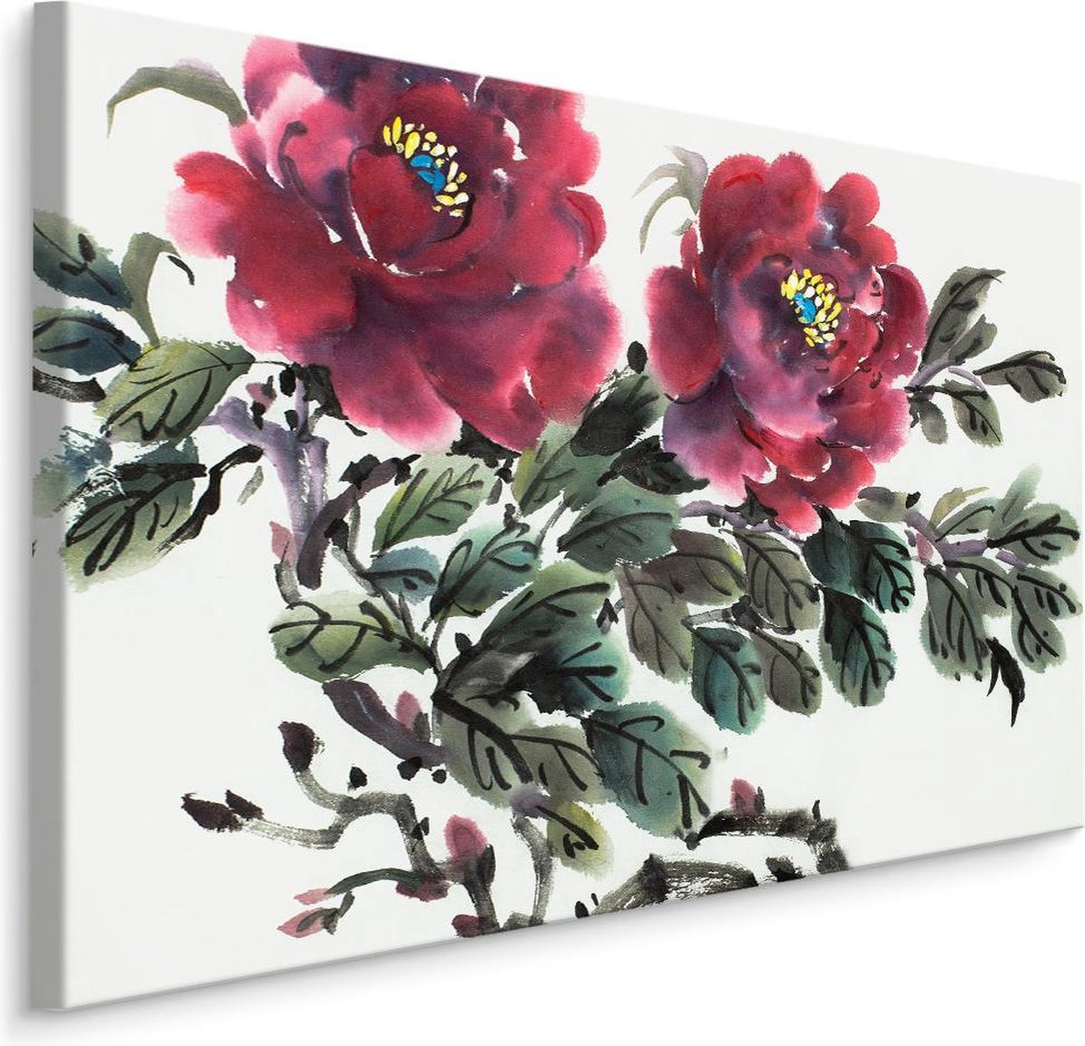 karo-art Schilderij - Geschilderde rode rozen, print op canvas Multikleur