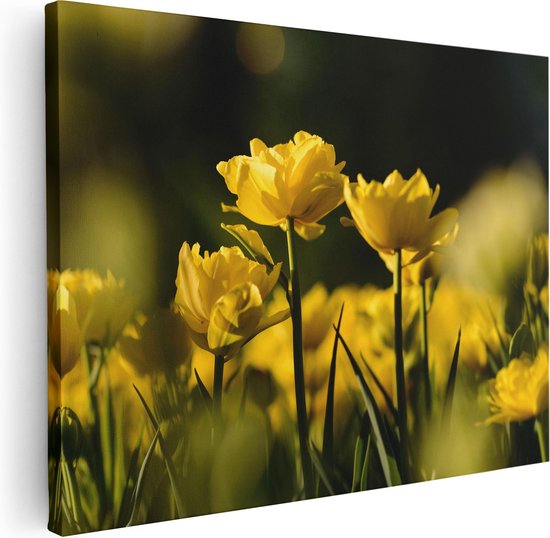 Artaza Canvas Schilderij Gele Tulpen - Bloemen - 80x60 - Foto Op Canvas - Canvas Print
