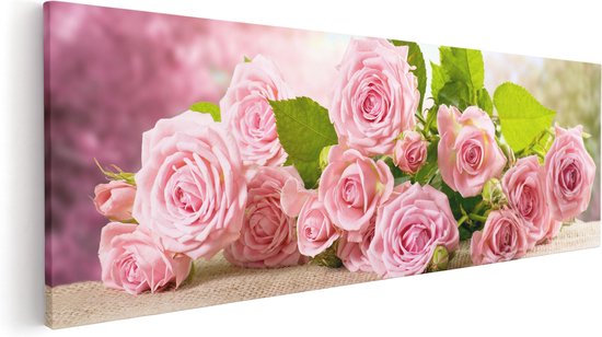 Artaza - Peinture sur toile - Bouquet de Fleurs de roses roses - 120 x 40 - Groot - Photo sur toile - Impression sur toile