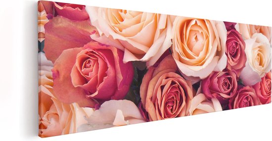 Artaza Canvas Schilderij Roze Rozen Achtergrond - Bloemen - 60x20 - Foto Op Canvas - Canvas Print