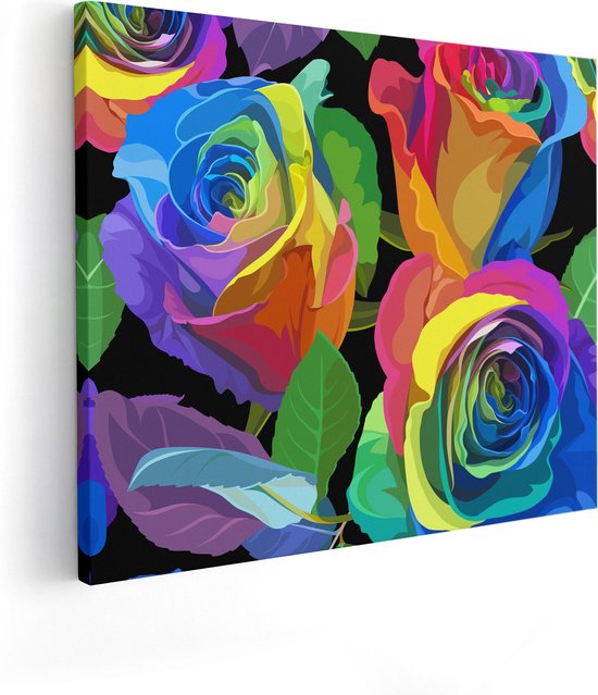 Artaza - Peinture sur Toile - Roses Colorées - Fleurs - Abstrait - 100x80 - Groot - Tableau sur Toile - Impression sur Toile