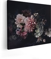 Artaza - Peinture sur toile - Diverse Fleurs sur fond Zwart - 100 x 80 - Groot - Photo sur toile - Impression sur toile