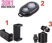 Mobiele Telefoon Houder Statief – Telefoonhouder + 360 ° Draaigreep horizontaal incl. Bluetooth Remote Shutter – HiCHiCO