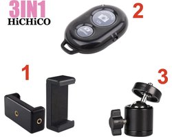 Universele Telefoonhouder Telefoonhouder voor Statief – Telefoonhouder + Mini ball hoofd 360 ° Draaigreep horizontaal - Bluetooth afstandsbediening voor smart phone – HiCHiCO