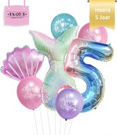 Zeemeermin Ballonnen Set * Cijfer 5 * Nummer 5 * Hoera 5 jaar *  Snoes * Verjaardag * Kinderfeest * Versiering zeemeerminnen * Verjaardag meisje * Ballon Mermaid * Ariël * Thema Kl