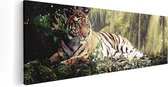 Artaza Canvas Schilderij Tijger In De Jungle Met Zonneschijn - 120x40 - Groot - Foto Op Canvas - Canvas Print