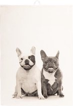 Hond dieren keukenhanddoek - 50x70 cm - Bulldogs - Wit