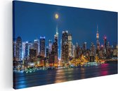 Artaza Canvas Schilderij Verlichte Skyline Van New York Met Volle Maan - 60x30 - Foto Op Canvas - Canvas Print